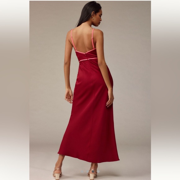 NWT Anthropologie Misha Ramira V-neck Cutout Midi Dress Red Satin Size L Large - Picture 4 of 16